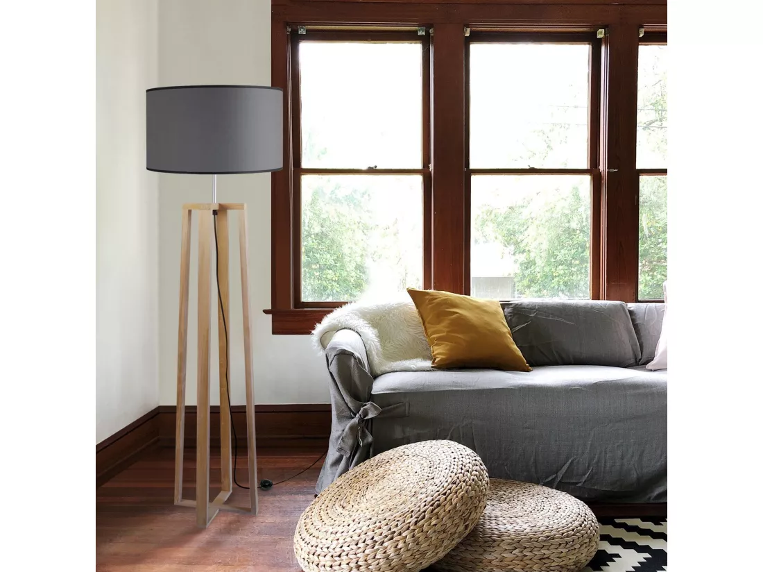Lampadaire colonne bois naturel,gris 155 cm.