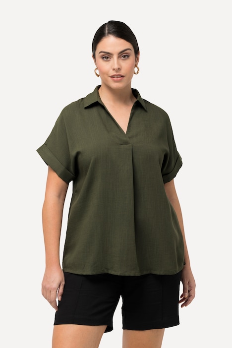 Bluse, Rücken-Knöpfe, Oversized, Zierfalte, Halbarm