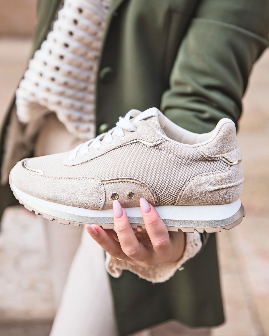 Basket femme beige à lacets - Louisa