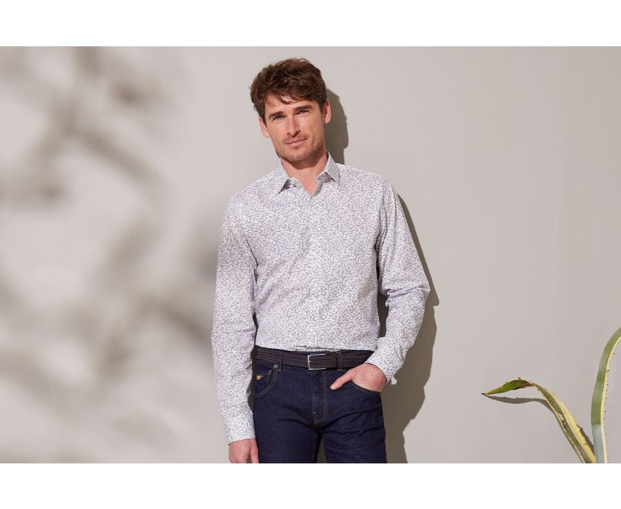 Chemise blanche homme à imprimé fleuri bleu ciel - ELDORIC