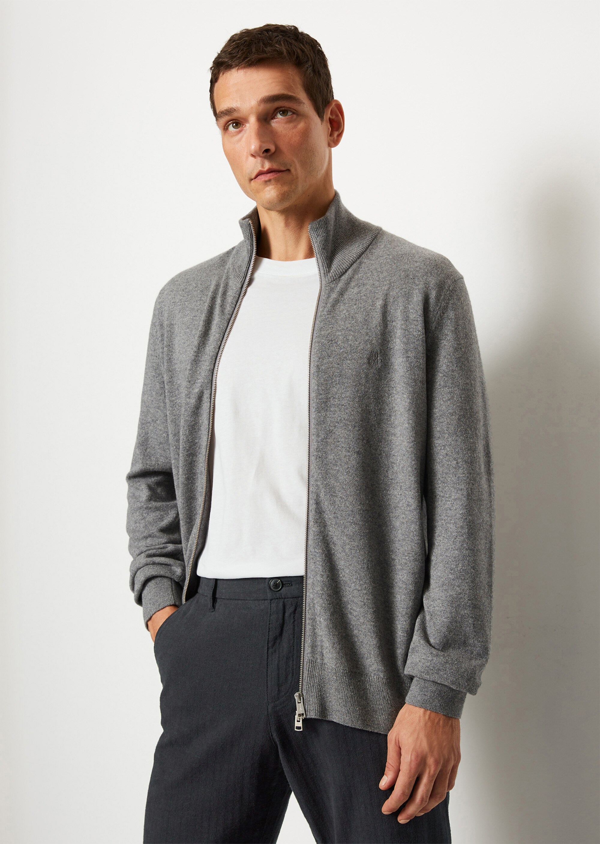 Zip-Cardigan regular aus softem Baumwolle-Schurwolle-Mix