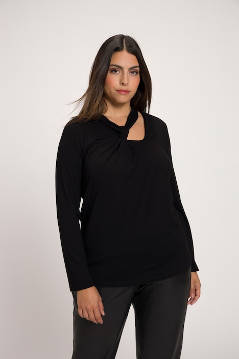 Shirt, Cut-Out, Slim, drapierter V-Ausschnitt, Langarm