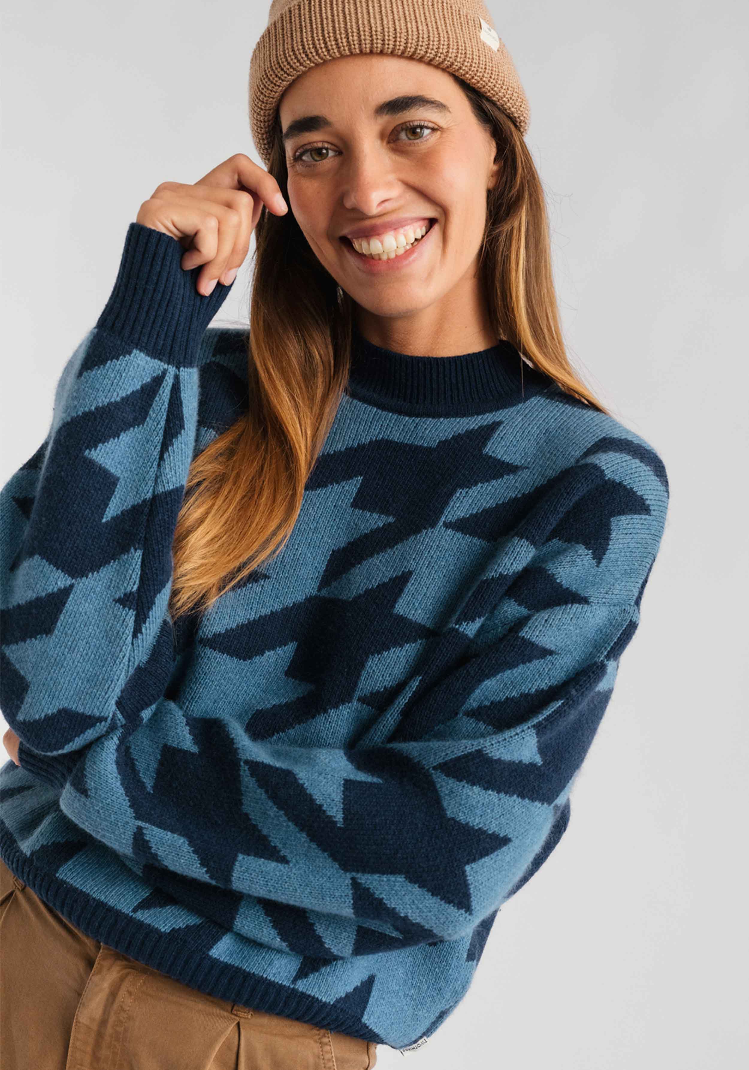 Twothirds Strickpullover Millisle Houndstooth Blue