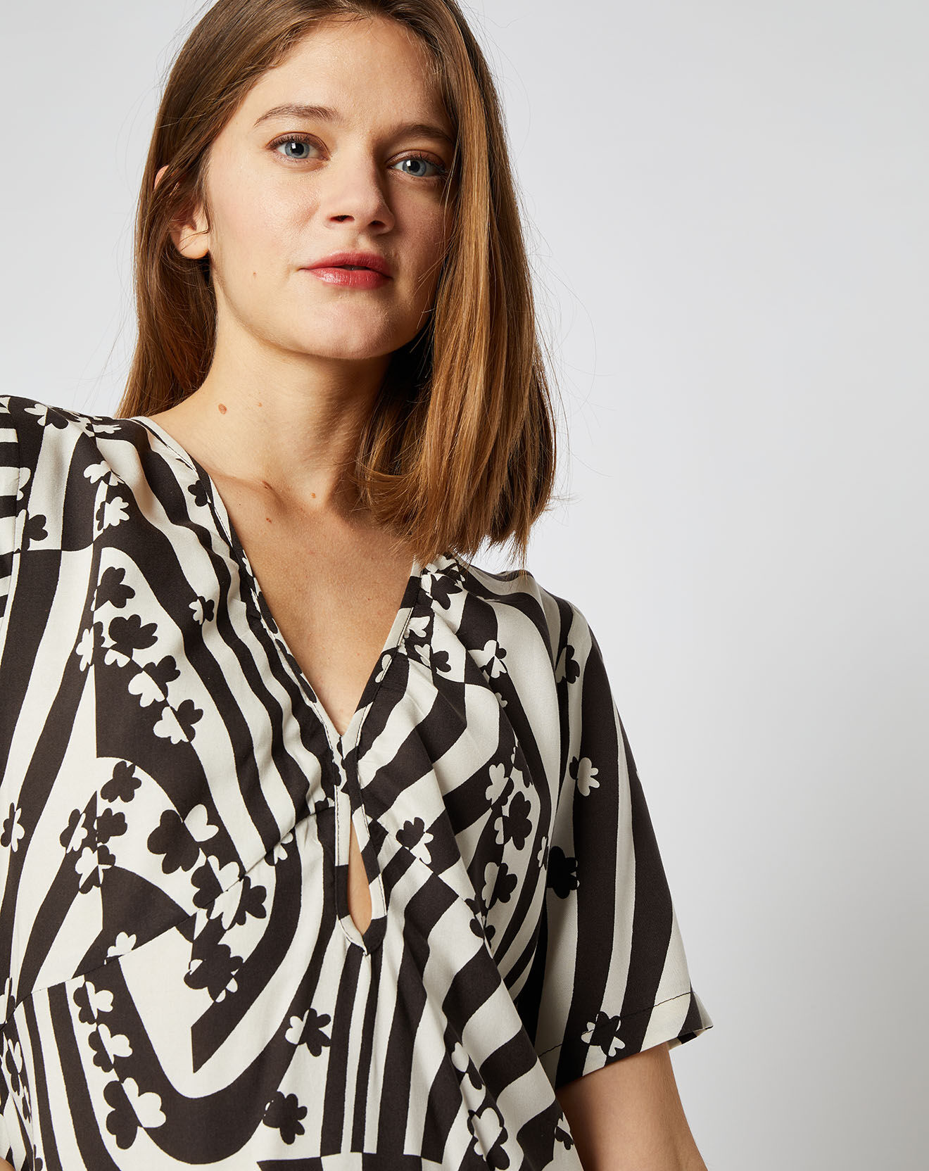 An'ge Robe mi-longue Zoé à motifs noir/blanc