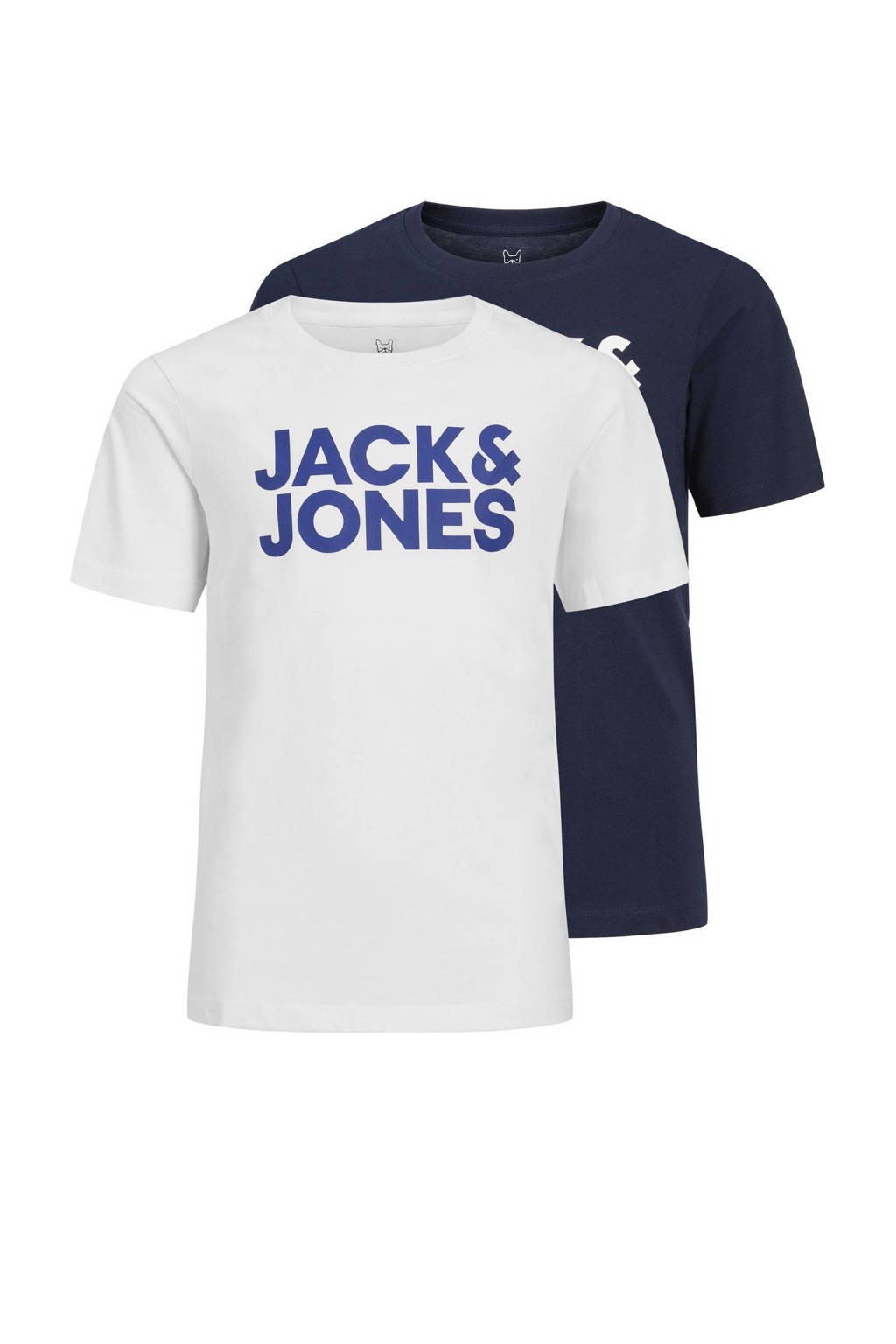 JACK & JONES t-shirt - set van 2 donkerblauw/wit