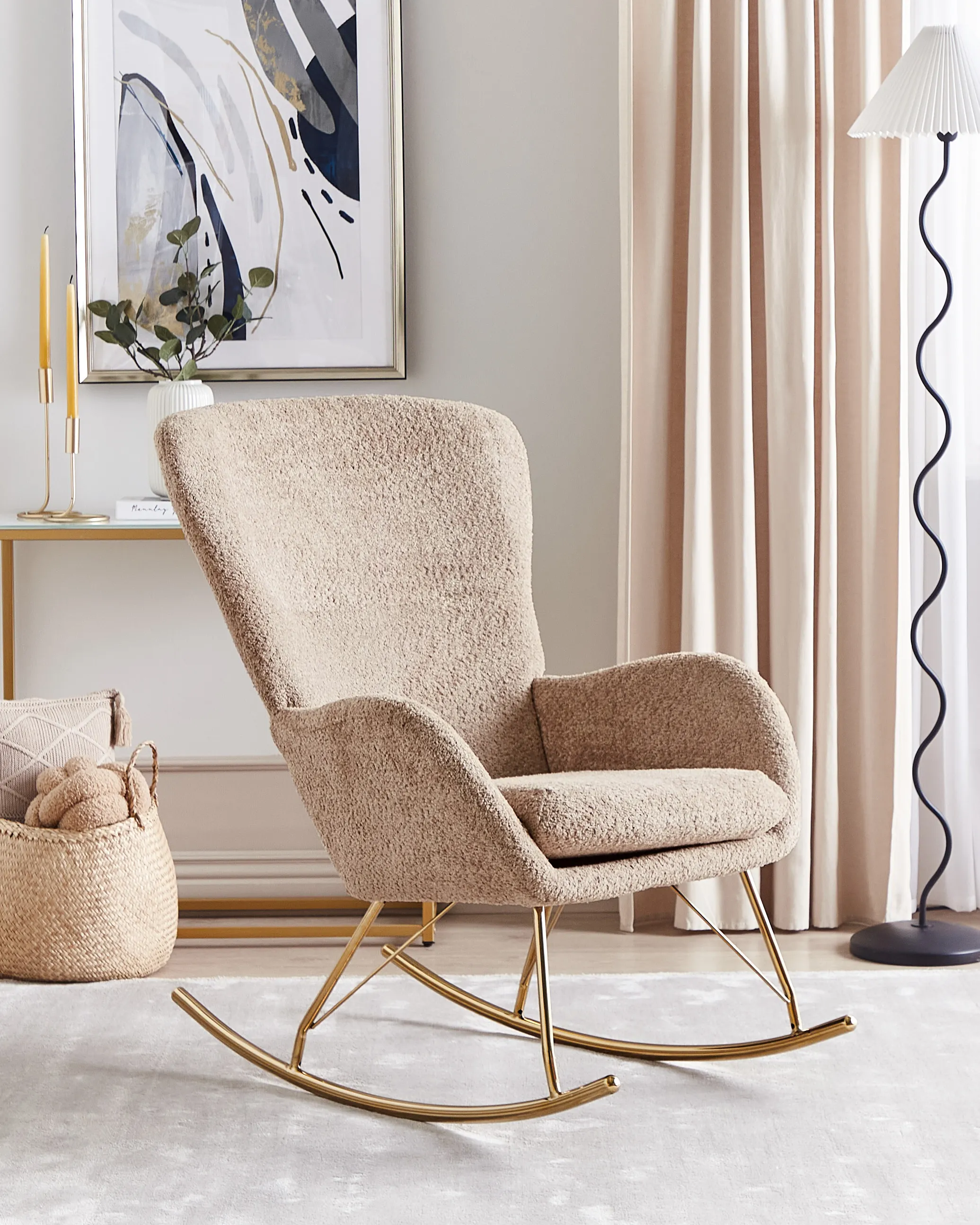 Schommelstoel ANASET Bouclé Zandbeige