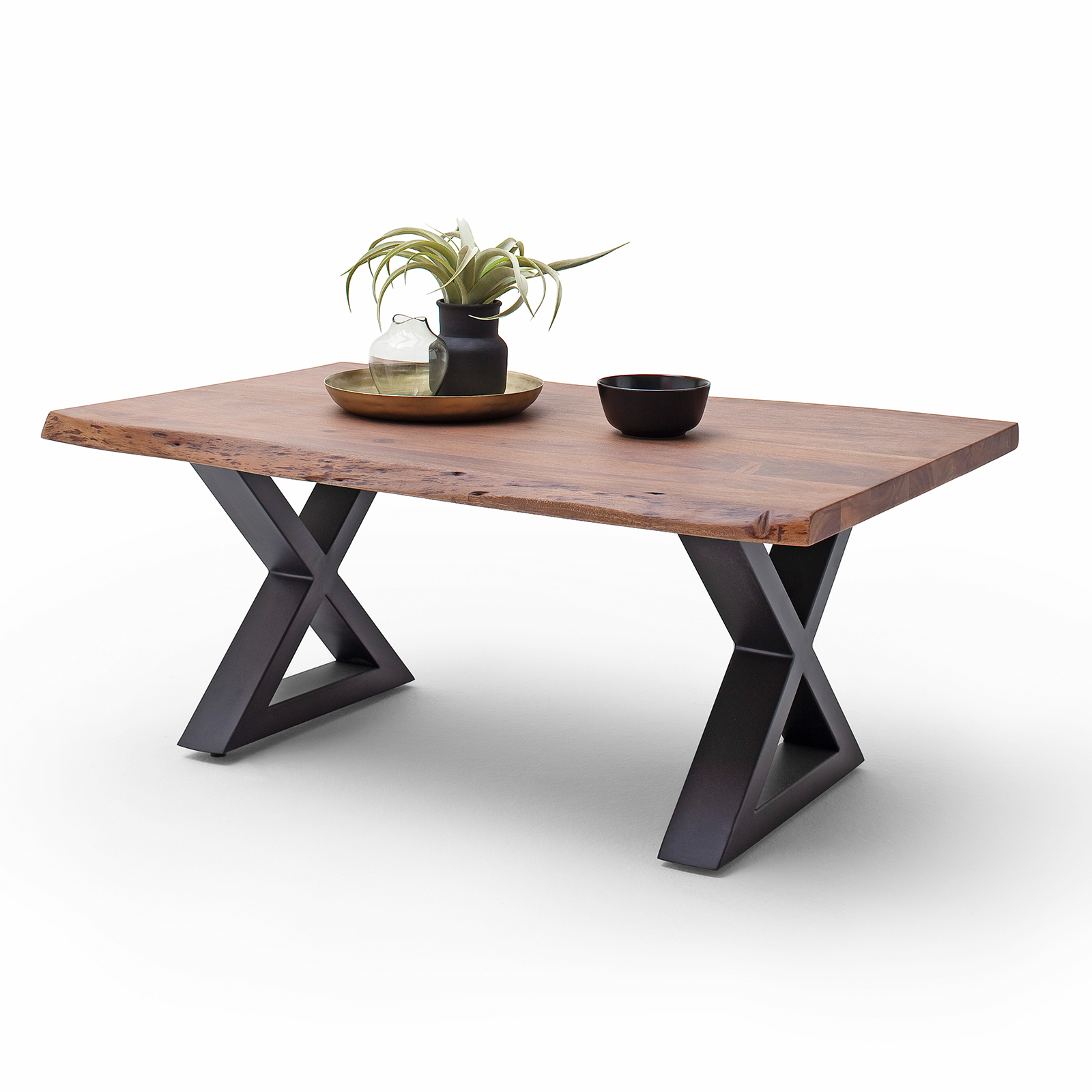 Couchtisch CARTAGENA - Akazie Walnuss-anthrazit - X-Gestell - 110x70 cm