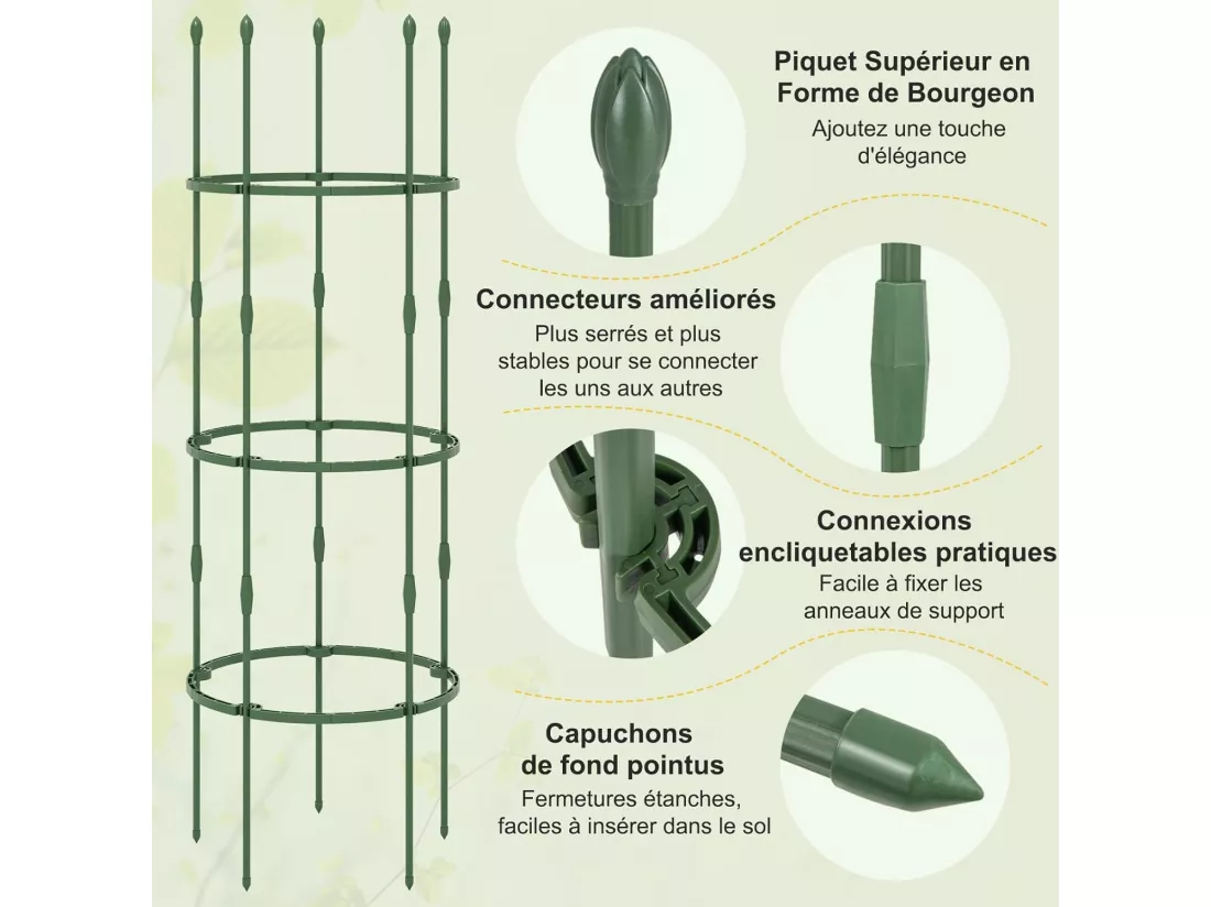 Lot de 3 Treillis Obélisque de Jardin pour Plantes, Support pour Plantes Grimpantes en Métal Réglable avec Clips Attaches, Cage et Supports 2 en 1 pour Vigne Fleurs Légumes(50 x 154 cm)