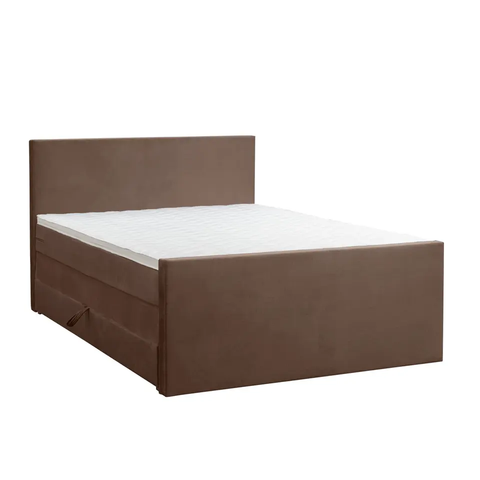 Boxspring met opbergruimte en voetbord Liv egaal - bruin - 140x200cm