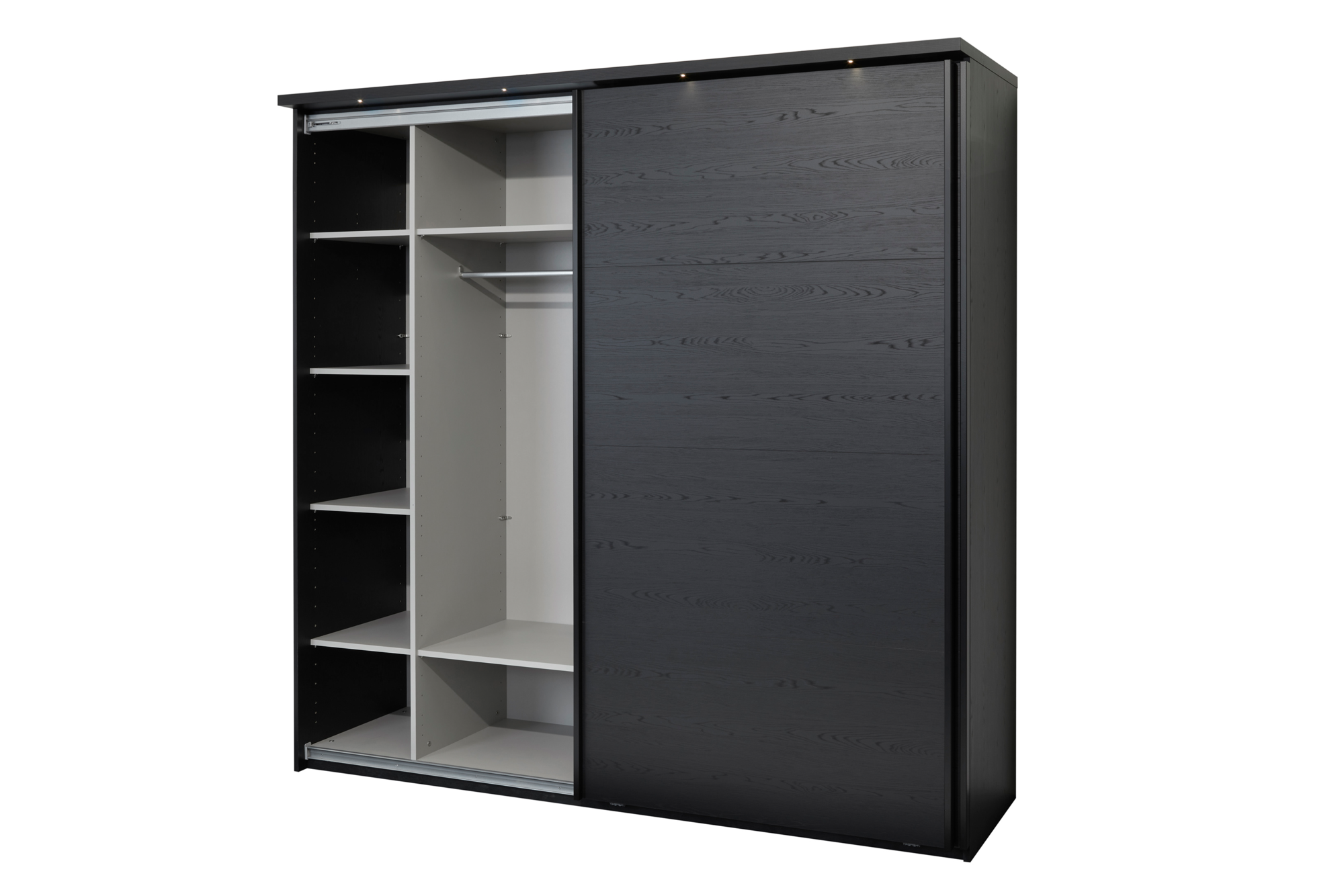 Kledingkast Nox 245 x 221 x 63 cm - Zwart + spiegeldeur