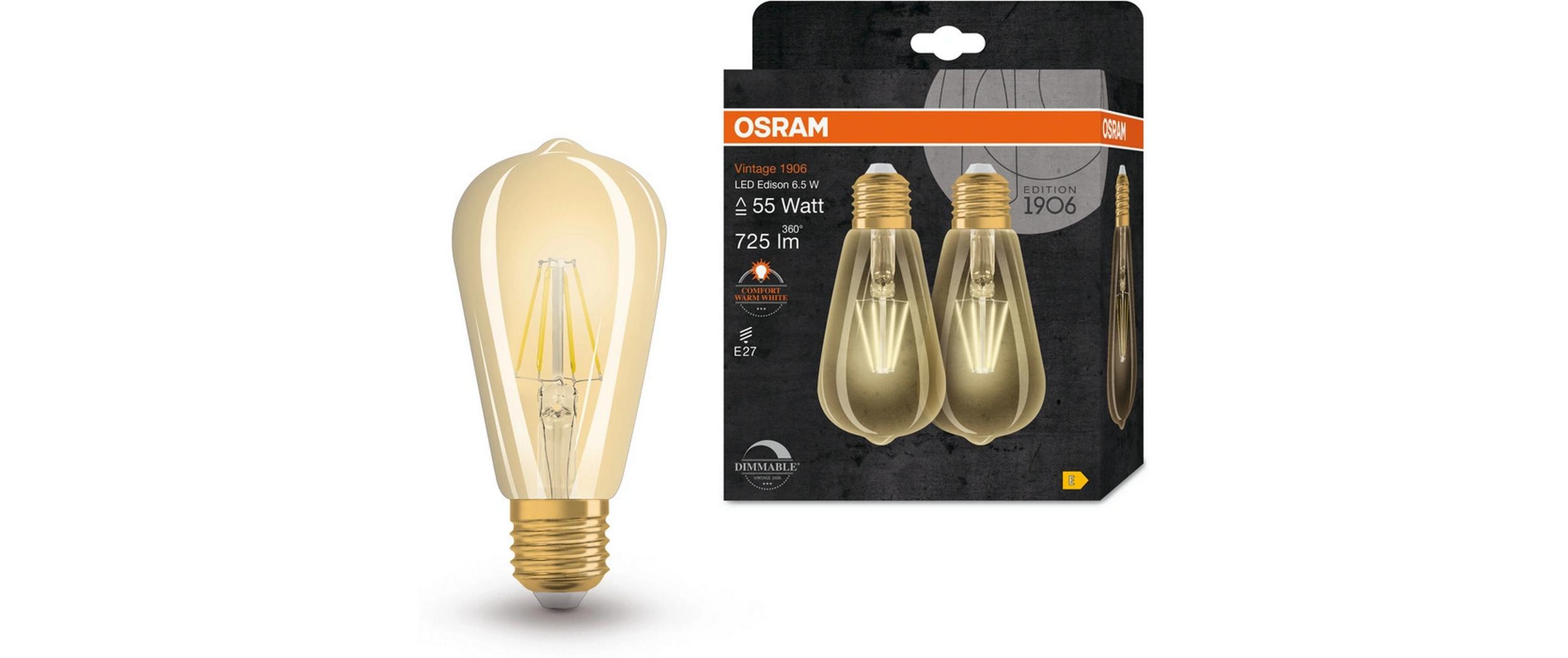 Lampe Vintage 1906 Edison, 6.5W, E27, Warmweiss, 2 StückDimmbare LED-Lampen, Vintage-Edition