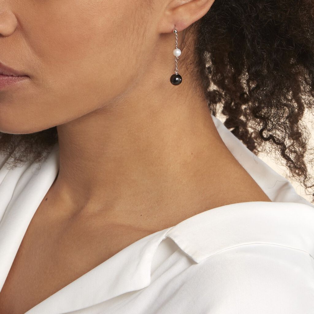 Boucles D'oreilles Pendantes Lucia Cera Argent Blanc Perle De Culture
