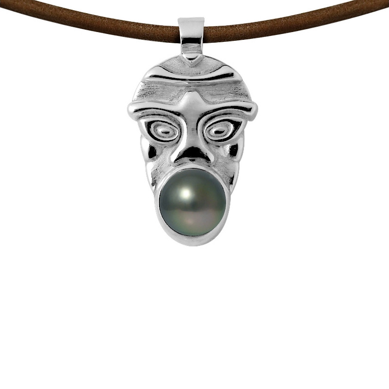 Collier Homme Tribal en Cuir, Perle de Tahiti et Argent Massif 925