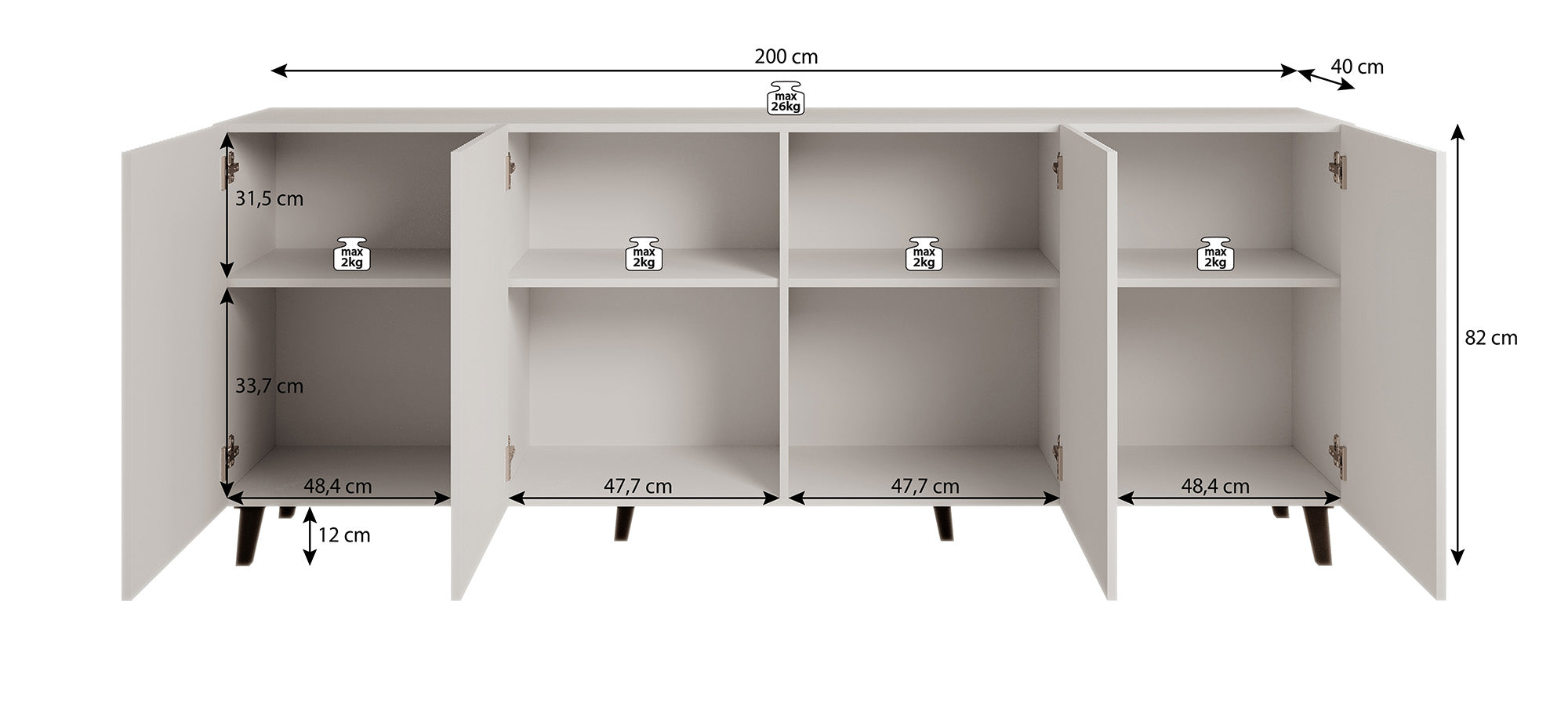 Palamos - Dressoir - Zwart - 200x40x82 cm