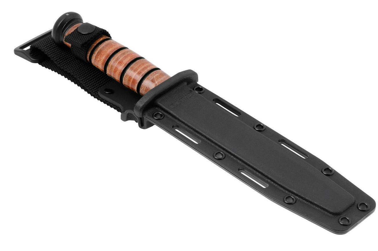 KA-BAR USN 5025 Plain Edge, Leather, FRN foedraal, survivalmes