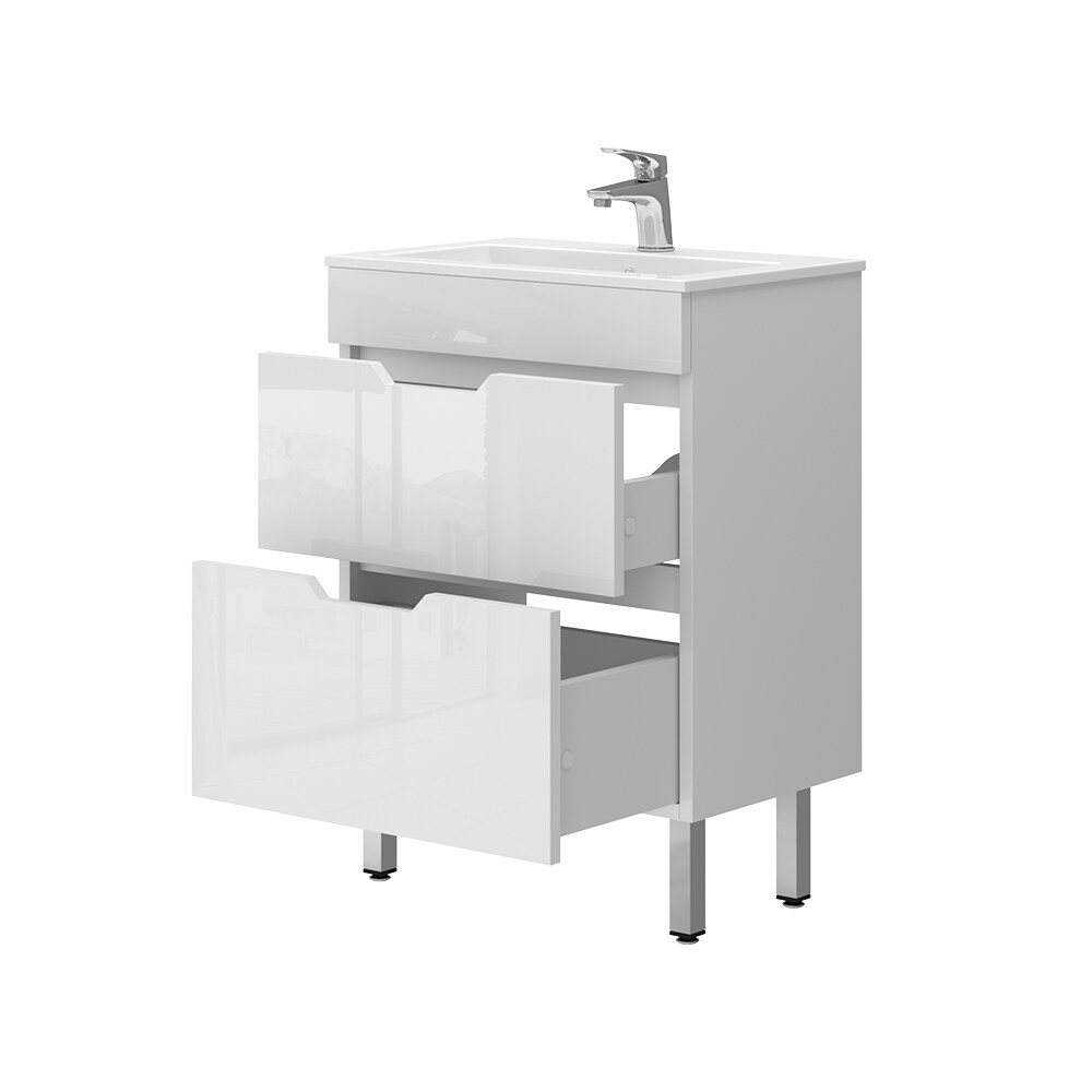 Vicco Waschbecken mit Unterschrank Clayton 60 cm breit, Waschtisch Hochglanz Weiß
