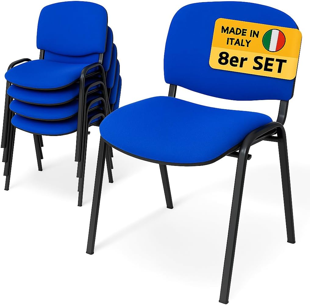 Topsit Besucherstühle 8er Set, stapelbare Konferenzstühle ohne Armlehnen, Stapelstühle mit Metallgestell, für Büro, Konferenz, Reception (Blau)