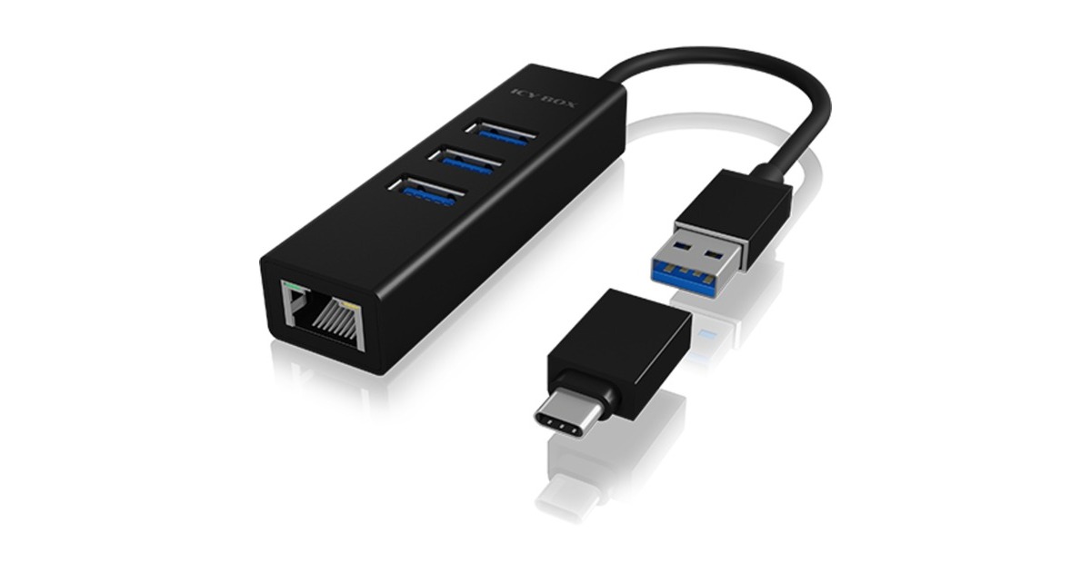 ICY BOXIB-HUB1419-LAN usb-hub  (Zwart, 3x USB-A 3.2 (5 Gbit/s), 1x LAN)