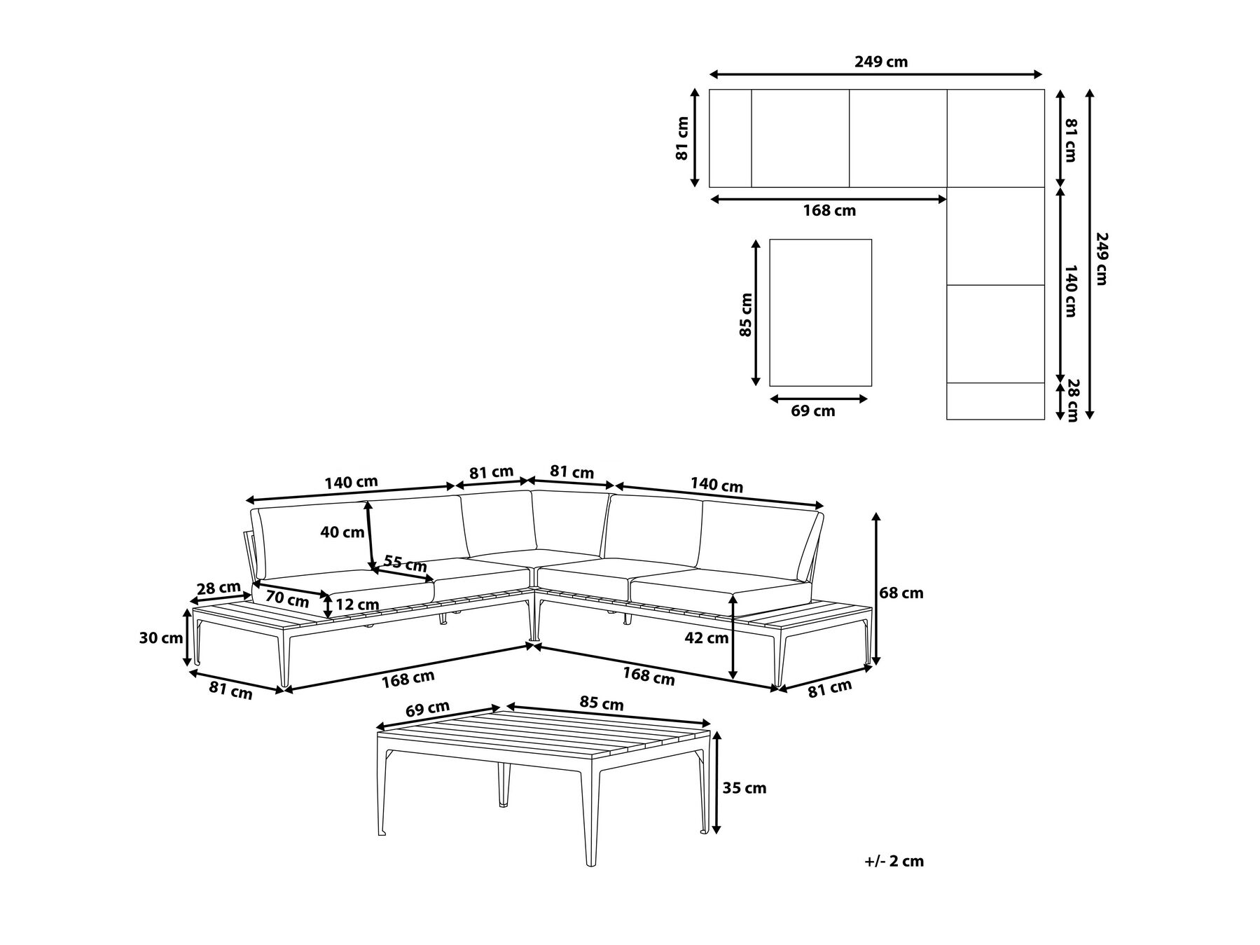 Tuin hoekloungeset met tafel 5-zits POSITANO Lichtbruin