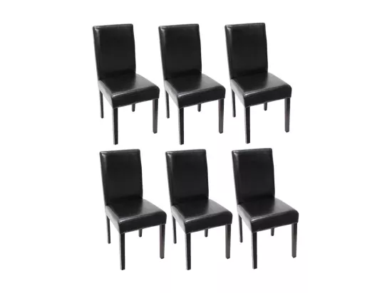 Lot de 6 chaises de séjour Littau, cuir noir, pieds foncés