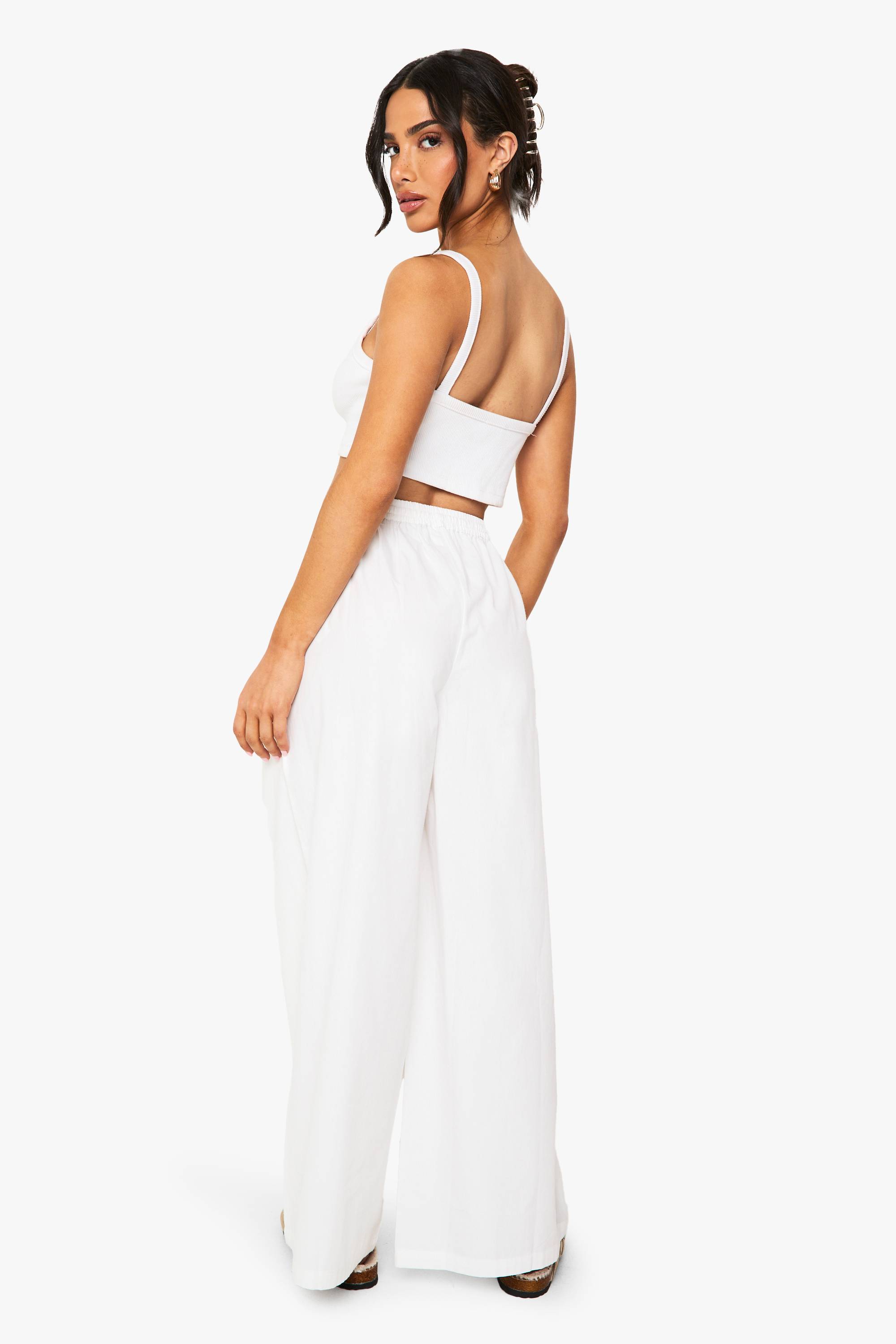 boohoo Pantalon large en popeline de coton – Coupe Petite
