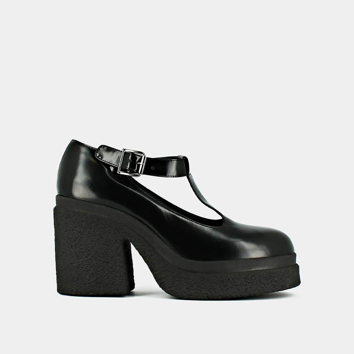 Salomés à plateformes  en cuir glacé noir