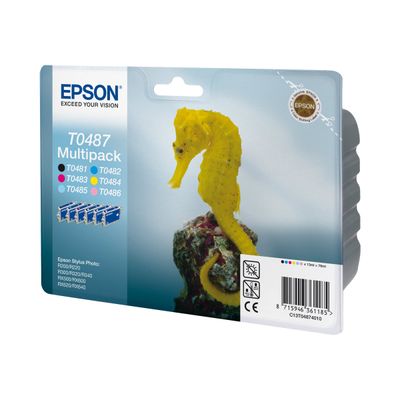 Epson T0487 Hippocampe - Pack de 6 - noir, cyan, cyan clair, magenta, magenta clair, jaune - cartouche d'encre originale