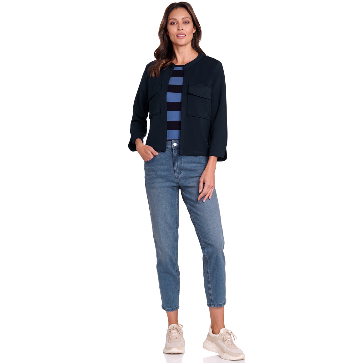 Gina Benott Damen Sweat-Blazer aus Modal-Mix dunkelblau