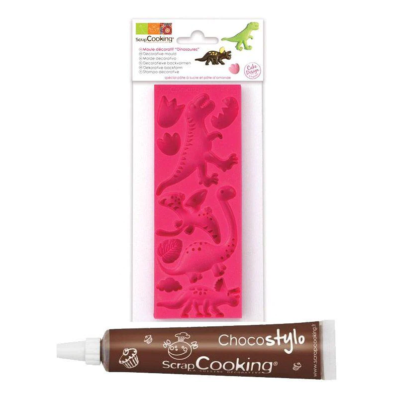 Moule pâte à sucre Dinosaures + 1 Stylo chocolat Scrapcooking