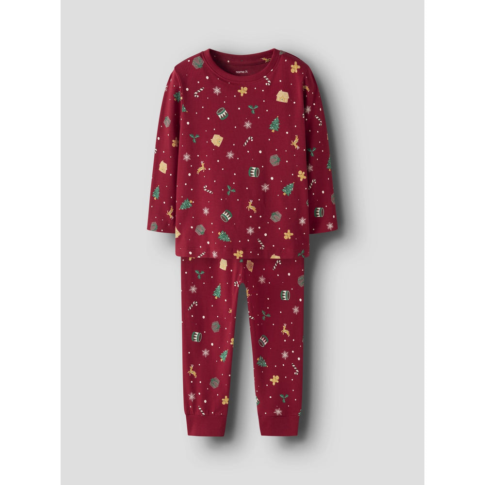 Køb Name It Jule Nattøj sæt Jester Red Xmas AOP