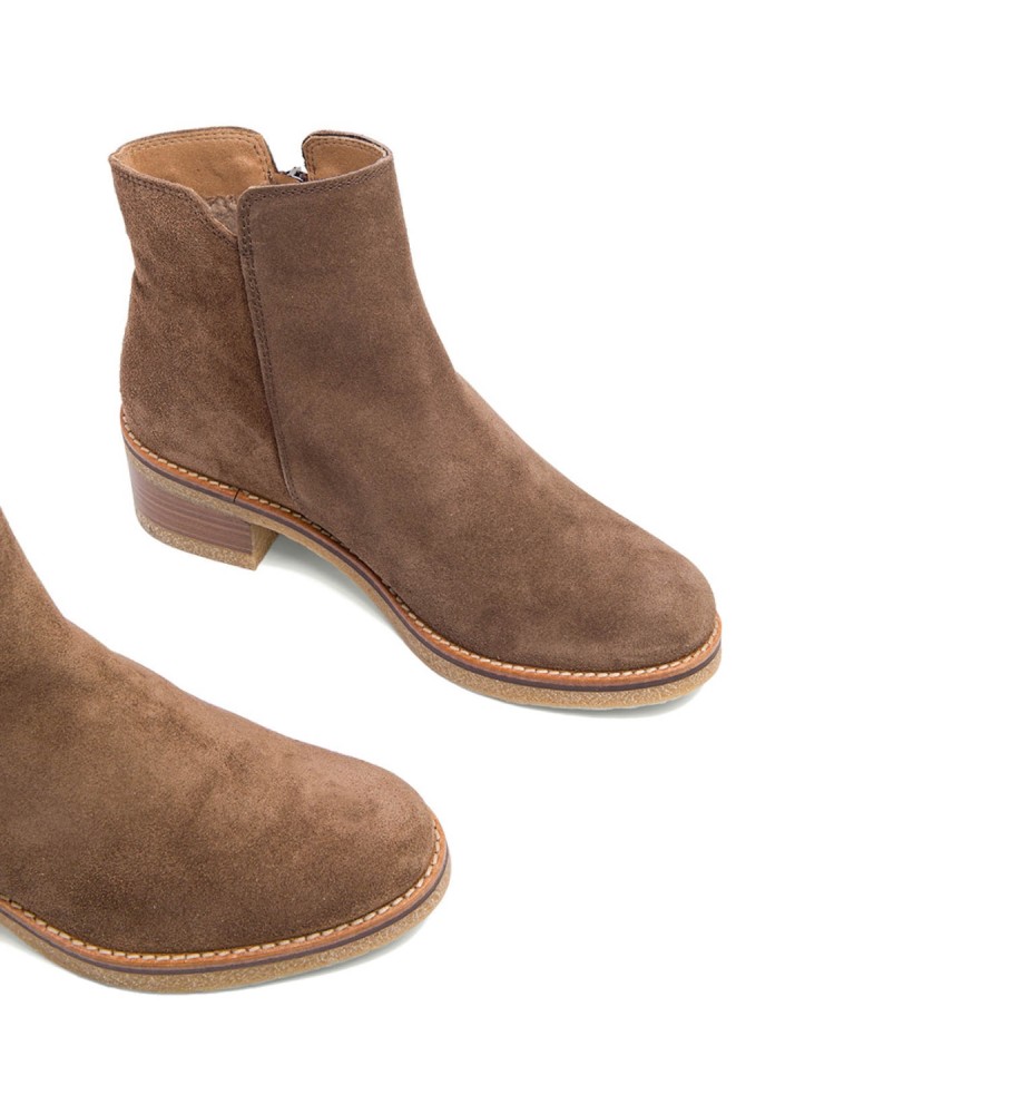 Botas de cano curto Porronet em couro marrom Poppy - Altura do salto: 5 cm -