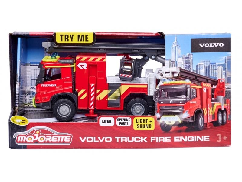 Majorette Rettungsfahrzeug Volvo Truck Feuerwehrwagen Spielzeug-Feuerwehrauto mit Licht und Sound