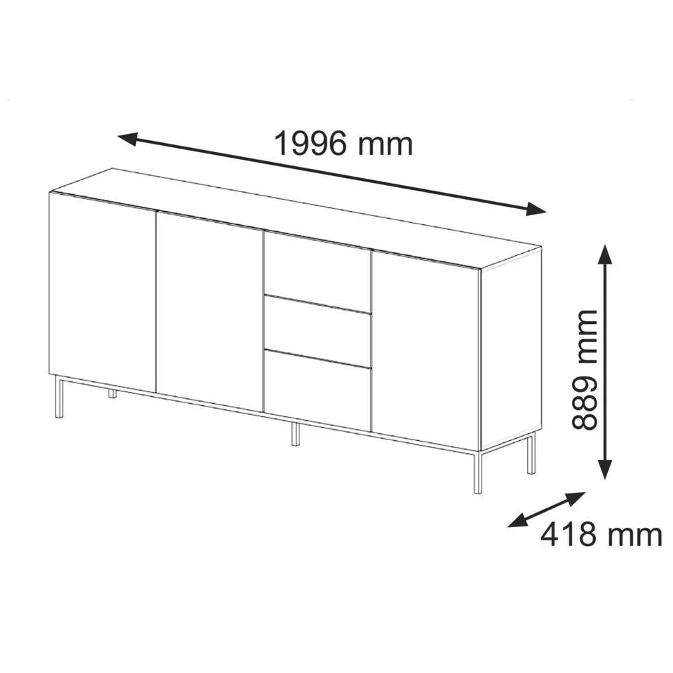 Ravenna F dressoir ladekast 200 3D3S gefreesd MDF folie met frame