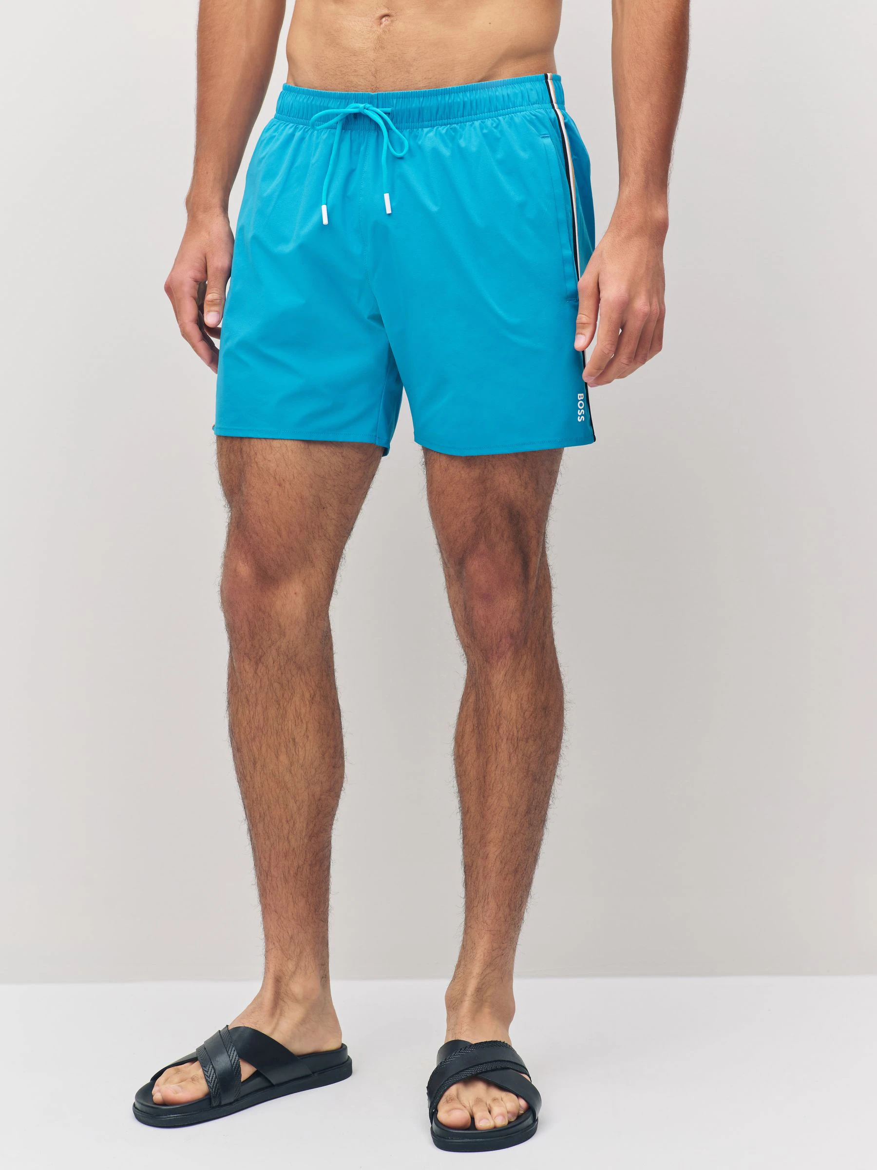 Blauw - BOSS Iconic Side Stripe Swim Shorts