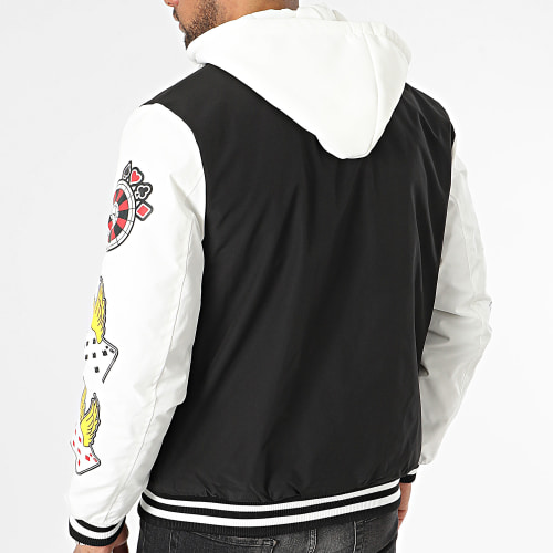 Veste Teddy Capuche Noir Blanc