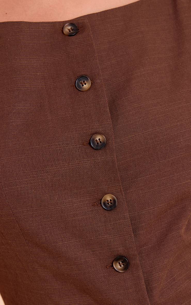 Chocolat Gilet Long Sans Manches À Encolure Carrée Aspect Lin