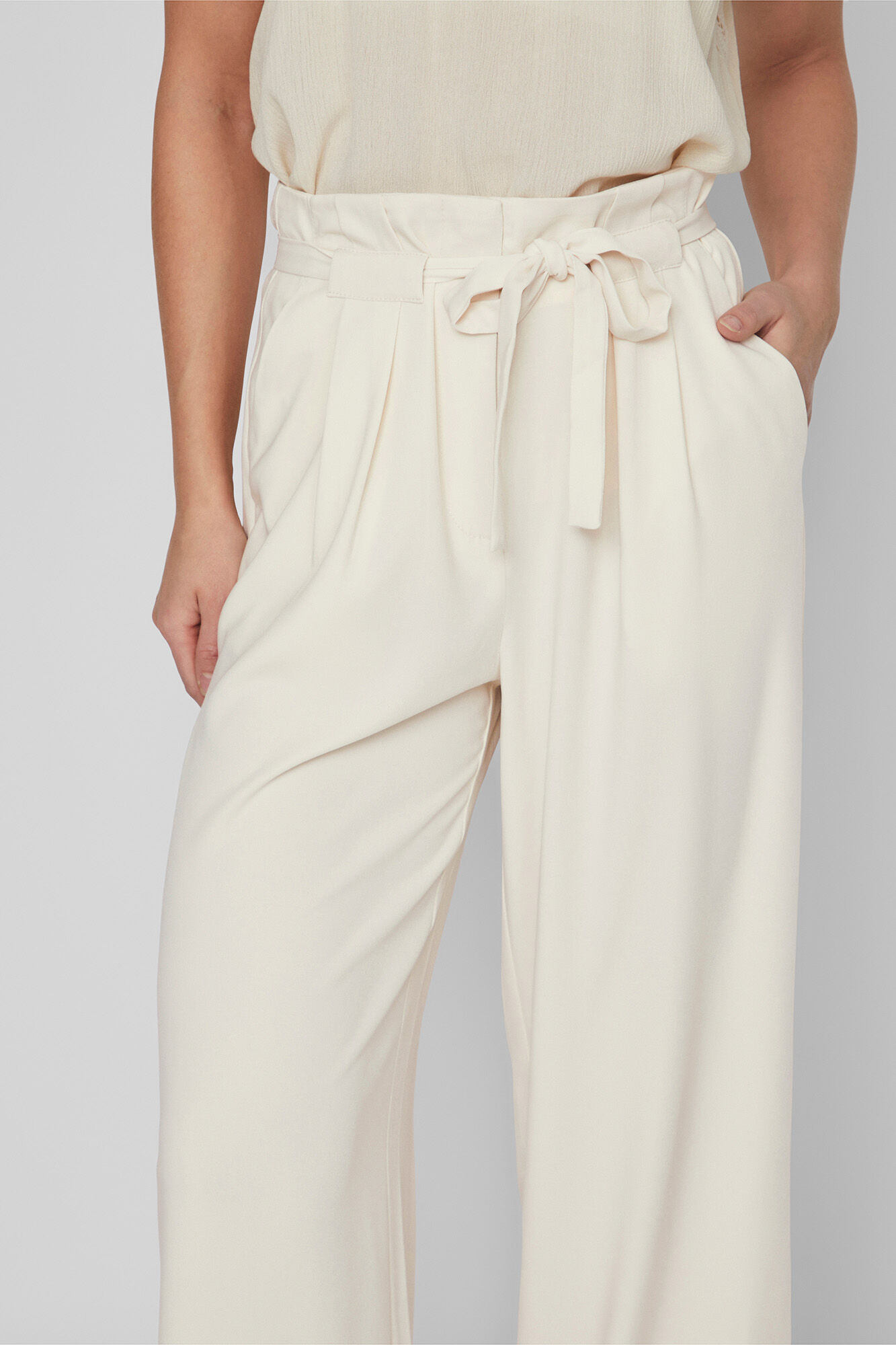 Calça larga de tiro alto - Branco