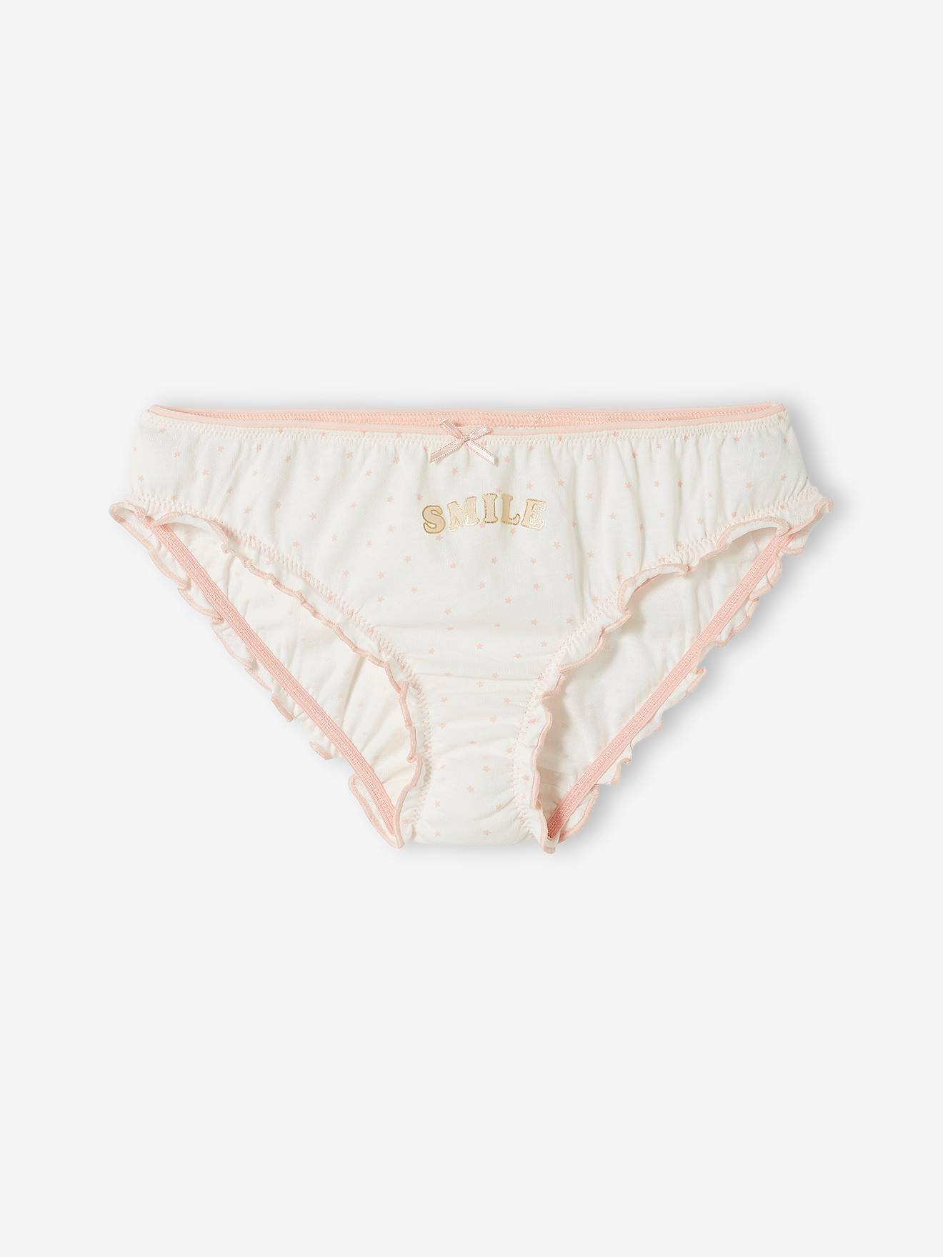 Conjunto de 3 calcinhas com babados, estampa branca clara, para meninas.