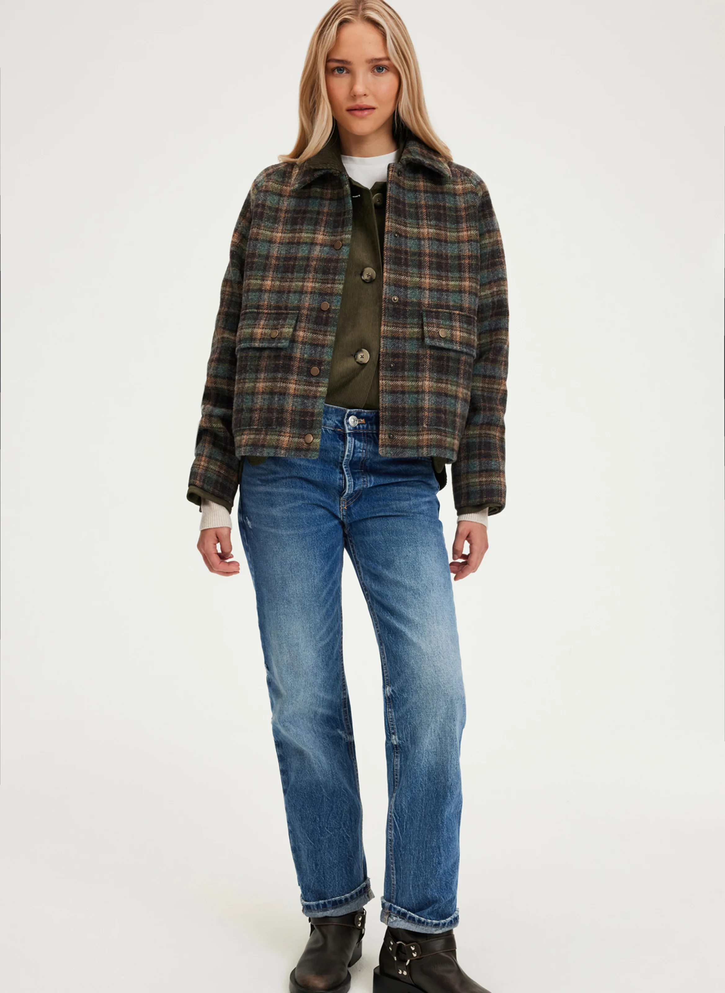MARELLE - Blouson à carreaux en laine | Marron