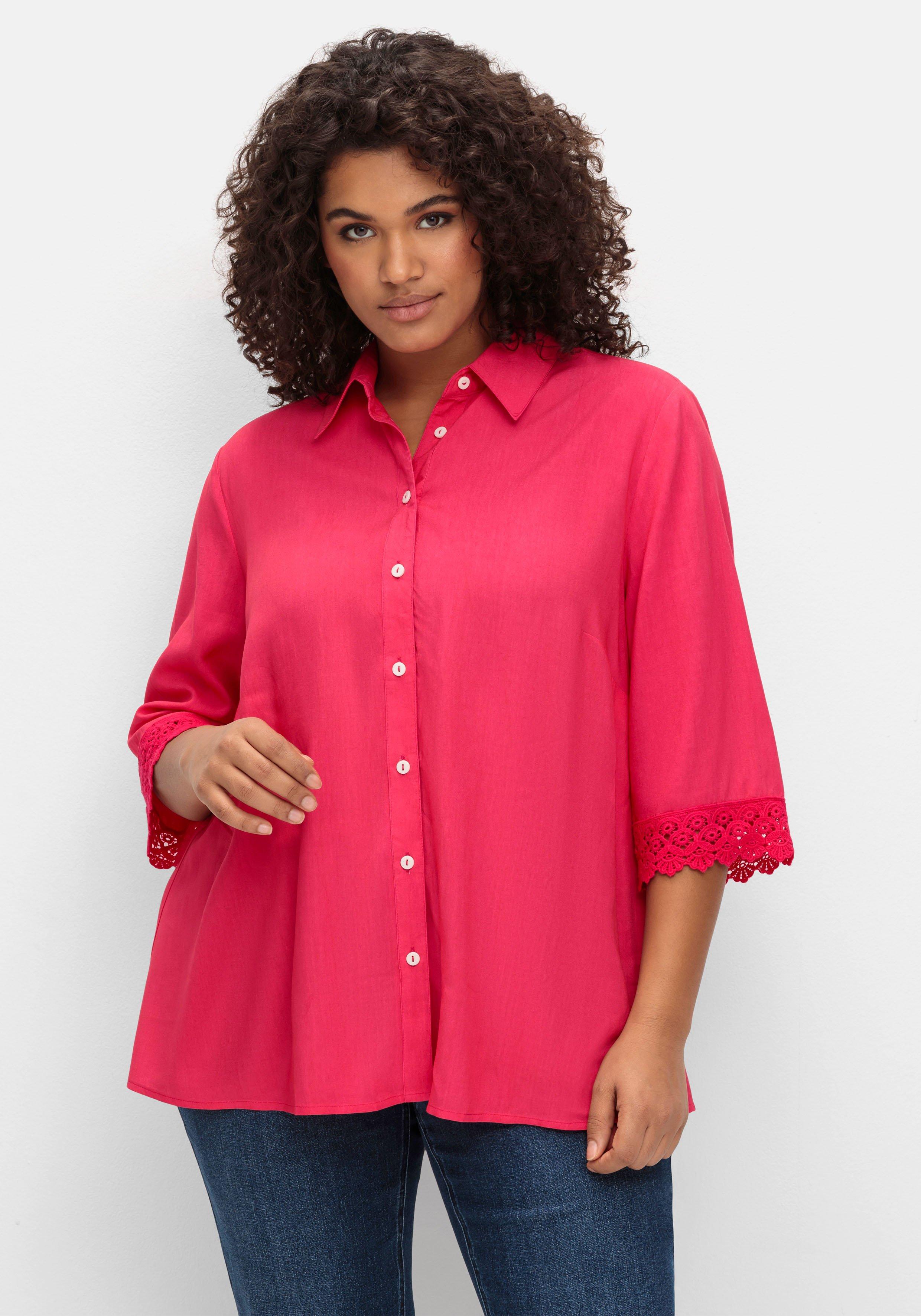 Bluse mit Spitzenkante am Ärmelsaum