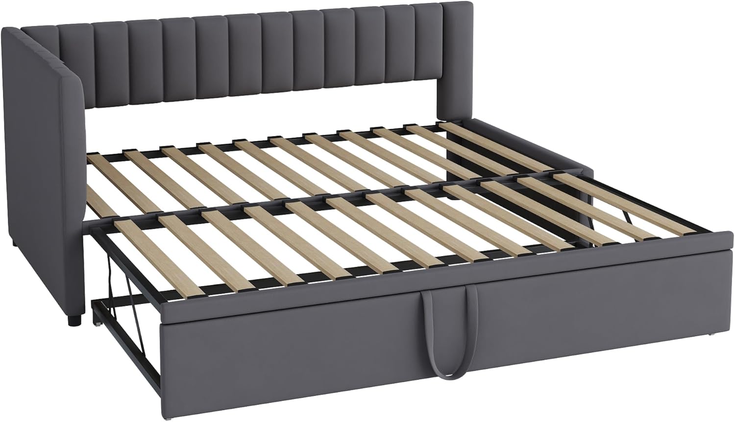 Multifunktionales L-förmiges Schlafsofa mit Ausziehbett 90/180 * 200cm, Polsterbett in Samtstoff, platzsparendes Design für Kinderbett, Gästebett（Ohne Matratze） (dunkelgrau)