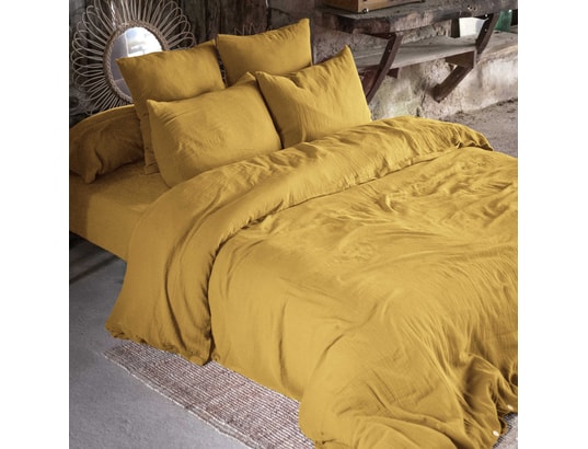 TERRE DE NUIT - Housse de couette double gaze de coton jaune safran 260x24...