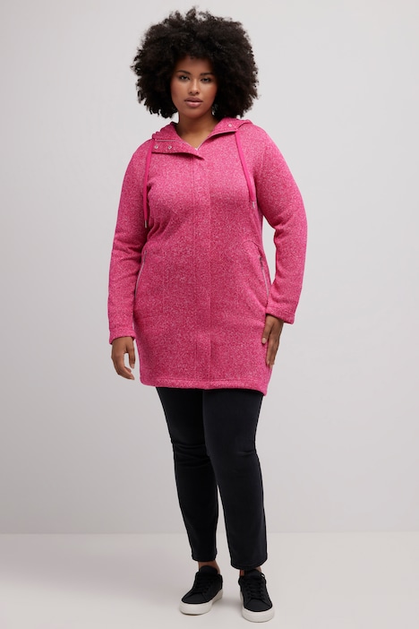 Strickfleece-Jacke, Stehkragen, Kapuze, Zipptaschen