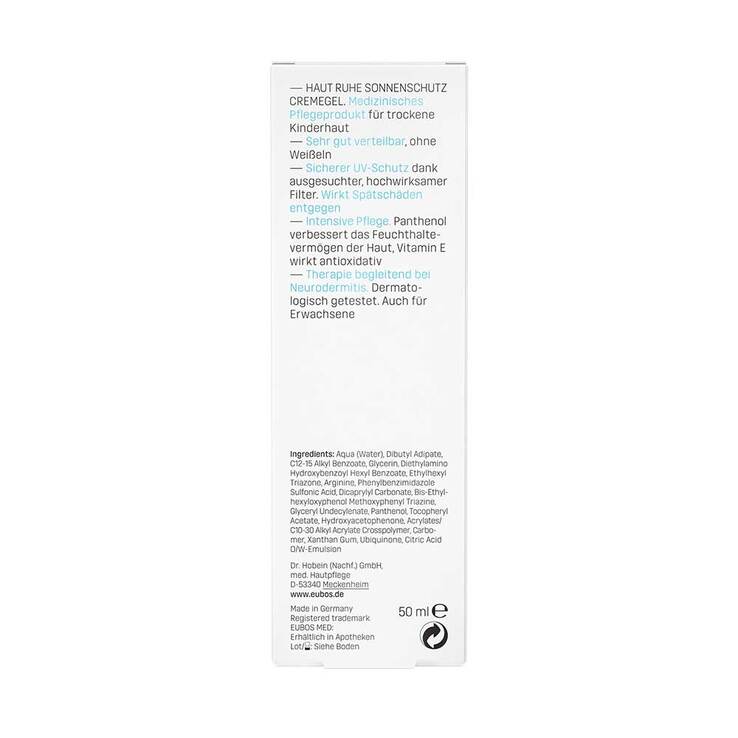 Eubos Kinder Haut Ruhe Sonnenschutzcreme Gel LSF 30 + Uva, 50 ml