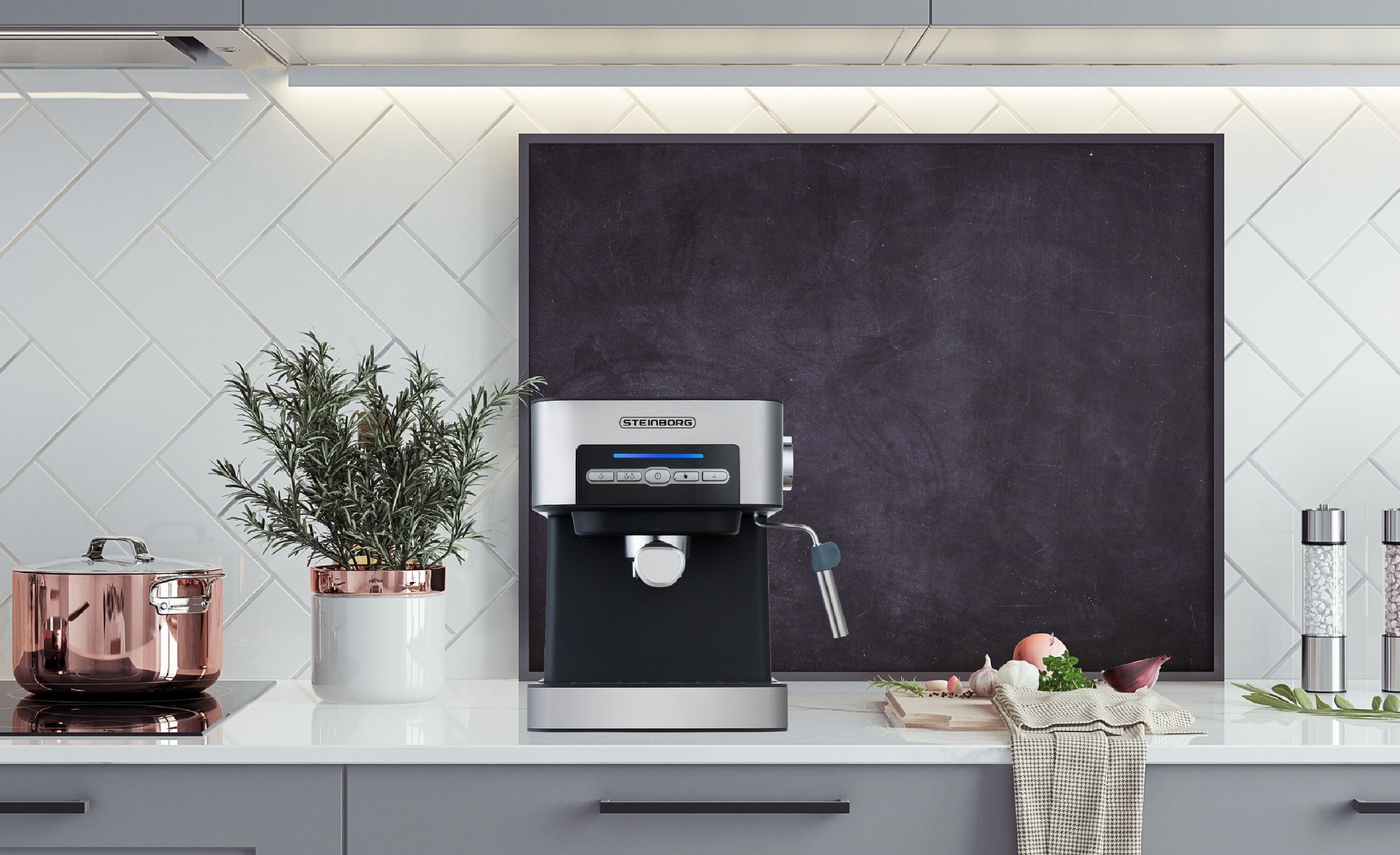 Steinborg Espressomaschine 15 Bar Edelstahl Dampfausstoßregler 850W
