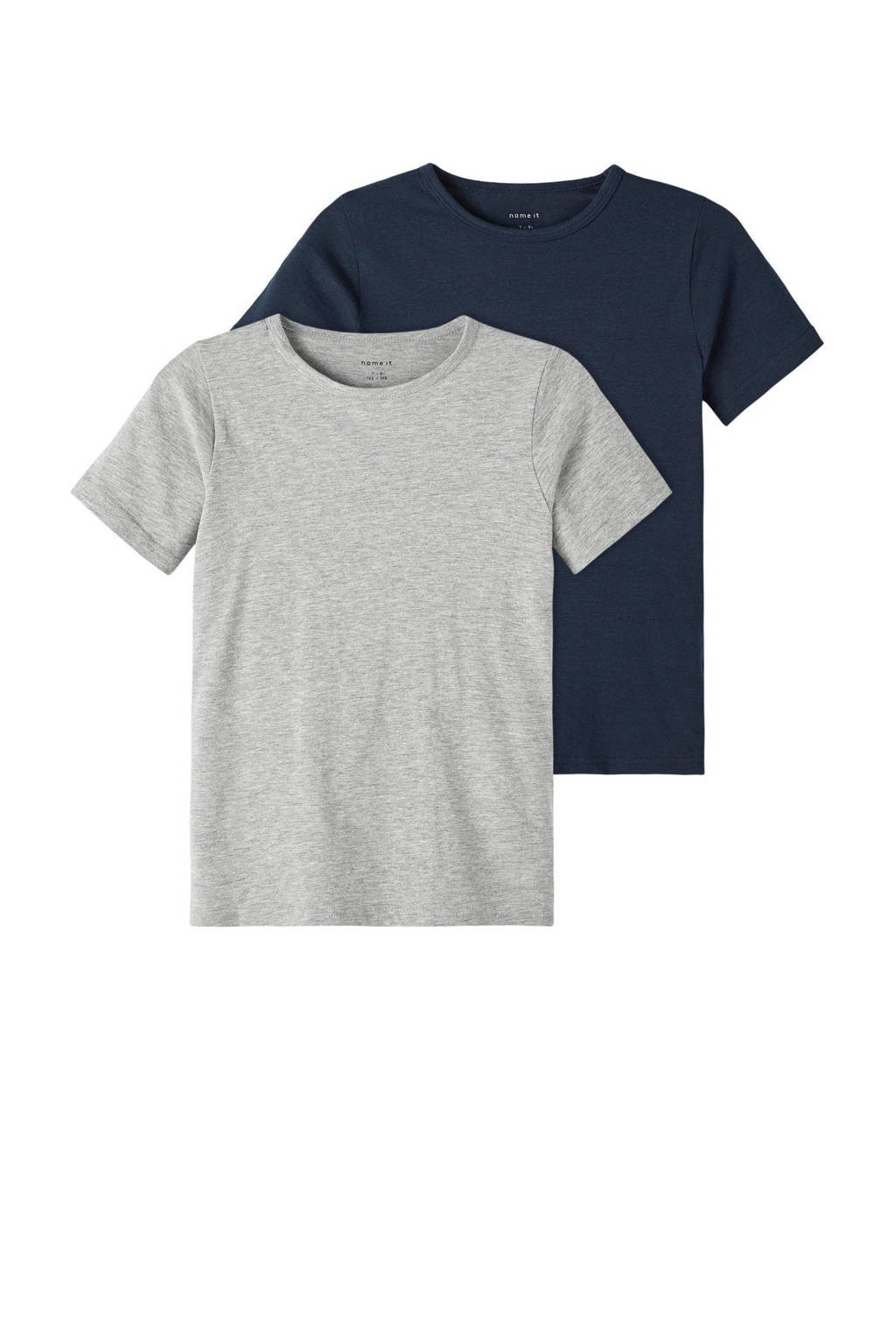 NAME IT T-shirt - set van 2 grijs melange/donkerblauw