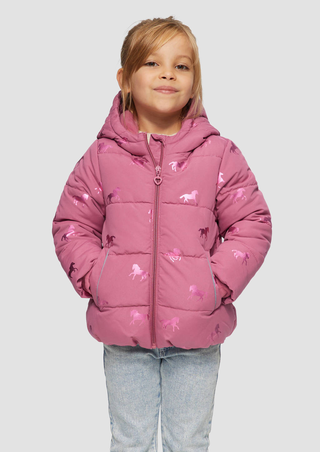 s.Oliver gewatteerde winterjas met all over print roze