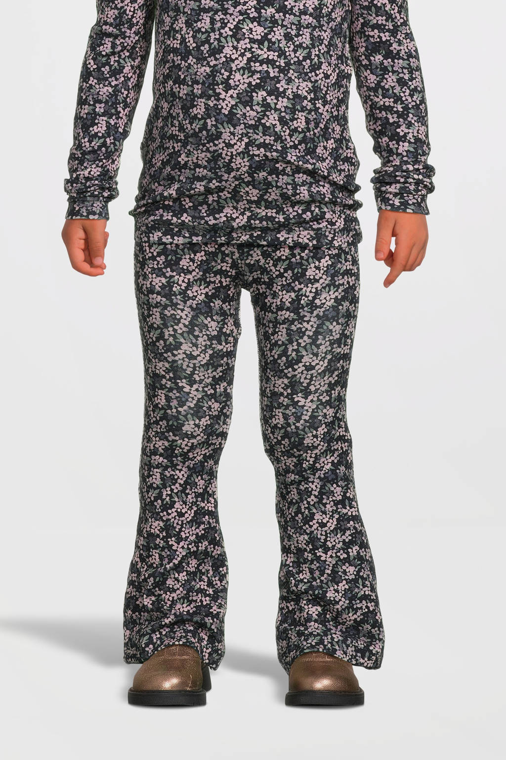 NAME IT gebloemde flared broek NMFOJATAS donkerblauw/roze