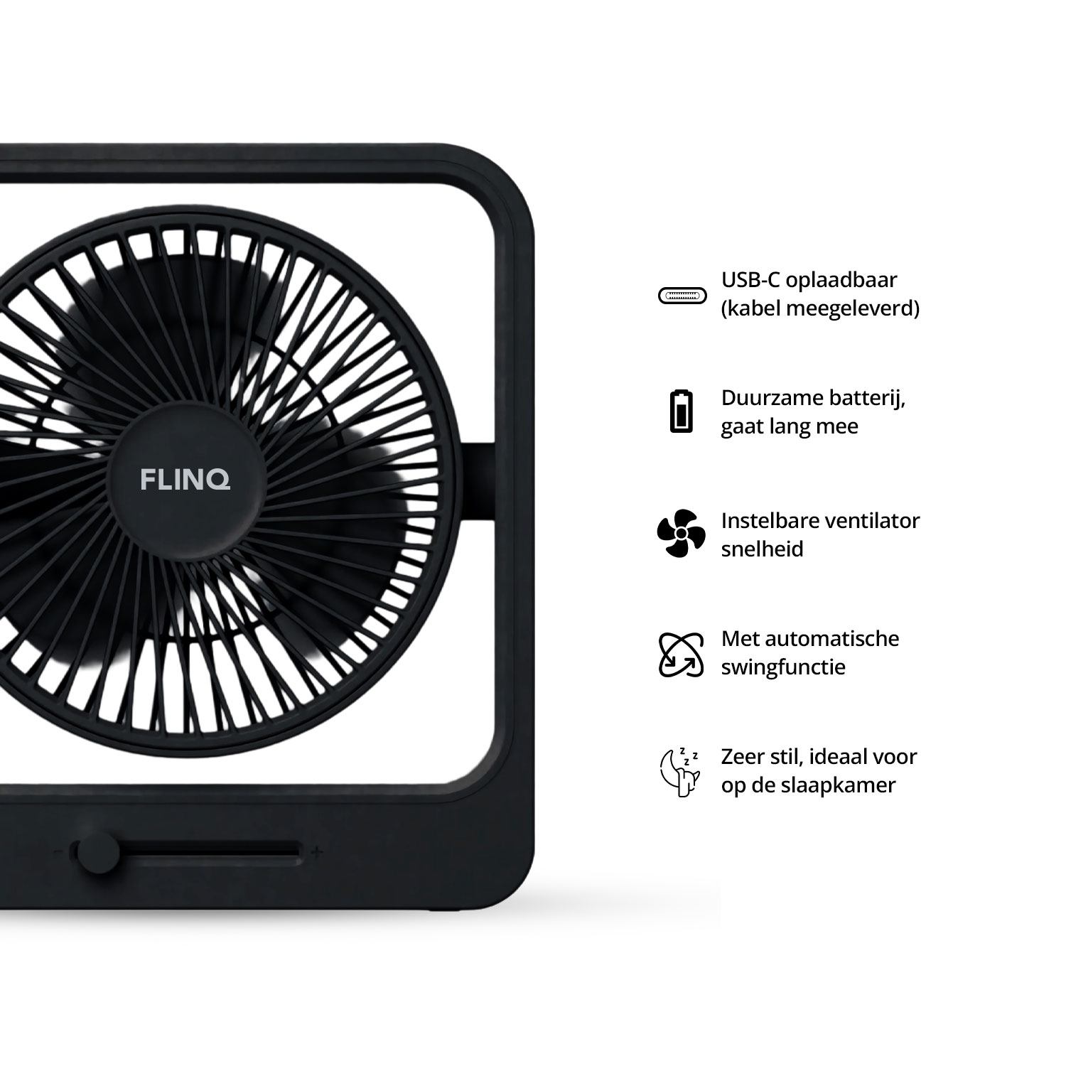 FlinQ Oplaadbare tafelventilator - Black