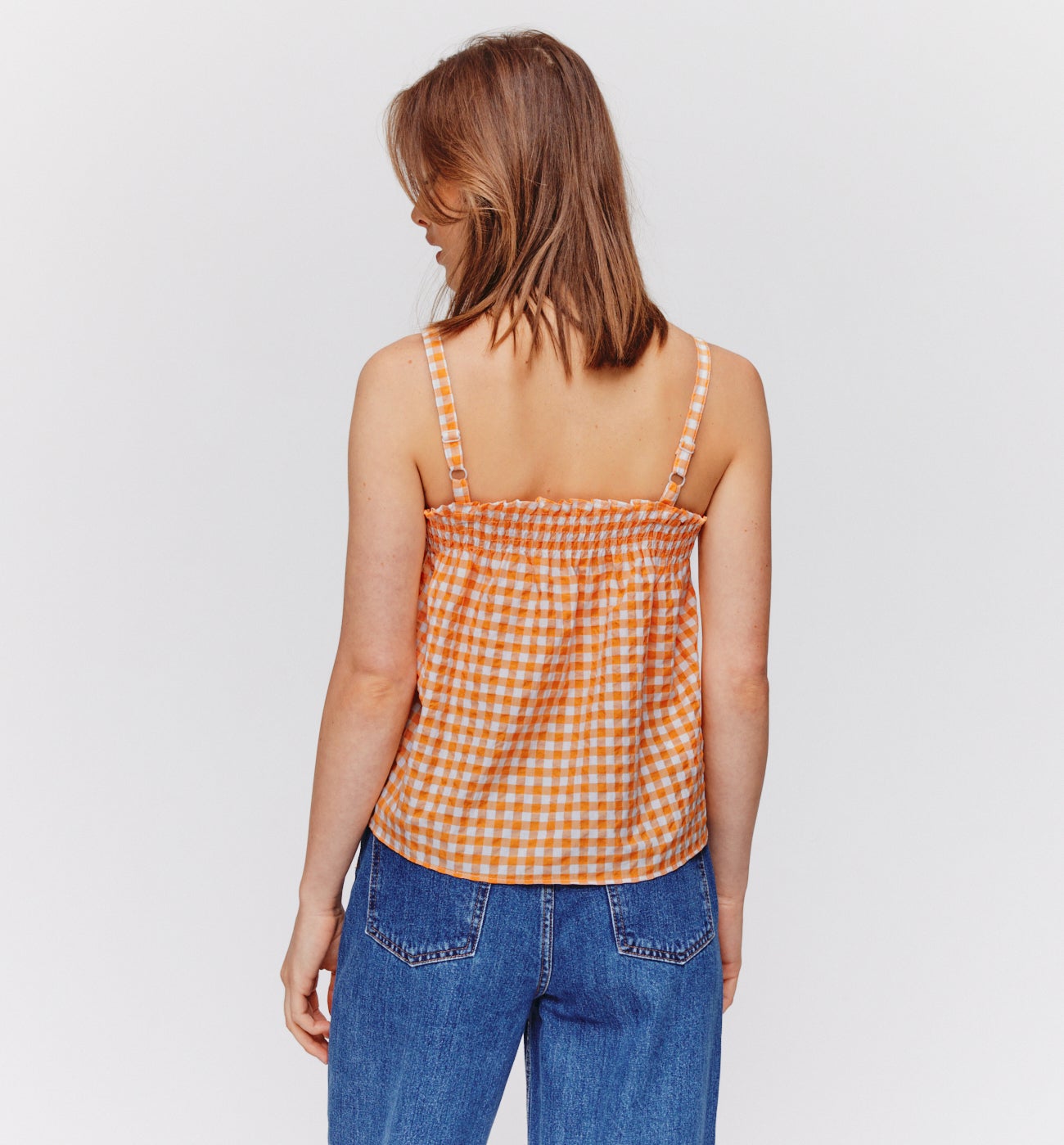 Top à bretelles en vichy - Carreaux orange